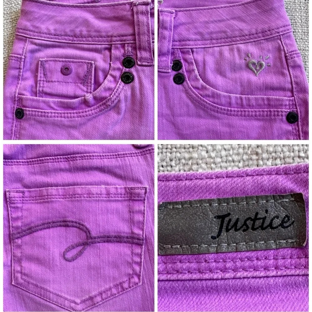 2-pair JUSTICE & ARIZONA Jeans Lilac Shine Bright Straight Stretch Girl 12 SLIM